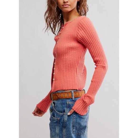 NWT Free People Tilly Long Sleeve Cardi in Coral - Size XS - Picture 4 of 10